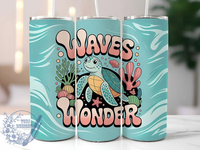 Waves Wonder Turtle 20oz Tumbler, Salty Summer Phrase, Waves Wonder Quote, Stylized Sea Turtle, Tropical Coastal Theme, Sublimation Tumbler Wrap, 20oz Tumbler Sublimation ToriDesigns 