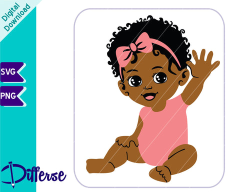 Waving African-American Baby Girl SVG | Black Baby Girl SVG SVG Differse 