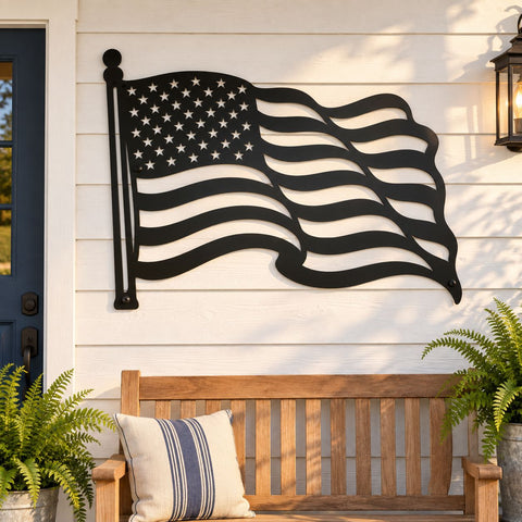 Waving American Flag Laser SVG | Flag Dxf | Patriotic Metal Art | CNC Plasma Cut File | 4th of July Svg | USA Wall Decor SVG HappyDesignStudio 