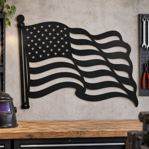 Waving American Flag Laser SVG | Flag Dxf | Patriotic Metal Art | CNC Plasma Cut File | 4th of July Svg | USA Wall Decor SVG HappyDesignStudio 
