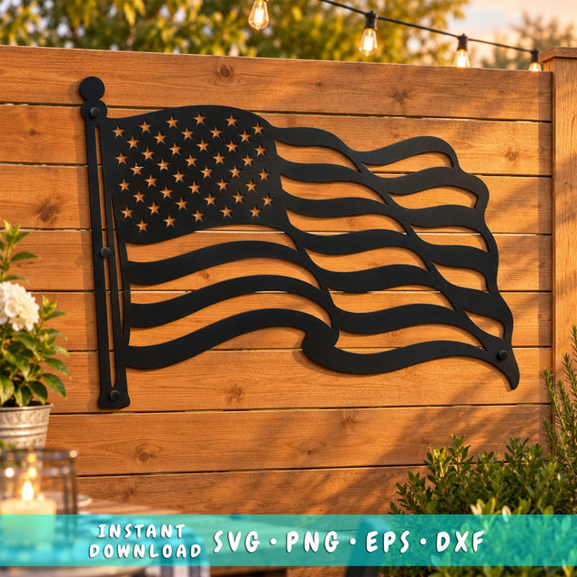 Waving American Flag Laser SVG | Flag Dxf | Patriotic Metal Art | CNC Plasma Cut File | 4th of July Svg | USA Wall Decor SVG HappyDesignStudio 