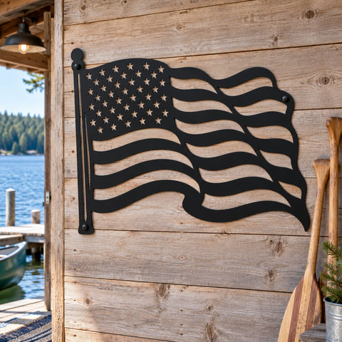 Waving American Flag Laser SVG | Flag Dxf | Patriotic Metal Art | CNC Plasma Cut File | 4th of July Svg | USA Wall Decor SVG HappyDesignStudio 