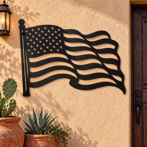 Waving American Flag Laser SVG | Flag Dxf | Patriotic Metal Art | CNC Plasma Cut File | 4th of July Svg | USA Wall Decor SVG HappyDesignStudio 