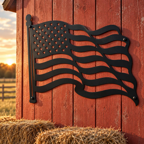 Waving American Flag Laser SVG | Flag Dxf | Patriotic Metal Art | CNC Plasma Cut File | 4th of July Svg | USA Wall Decor SVG HappyDesignStudio 