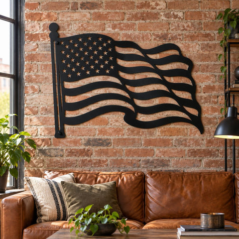 Waving American Flag Laser SVG | Flag Dxf | Patriotic Metal Art | CNC Plasma Cut File | 4th of July Svg | USA Wall Decor SVG HappyDesignStudio 