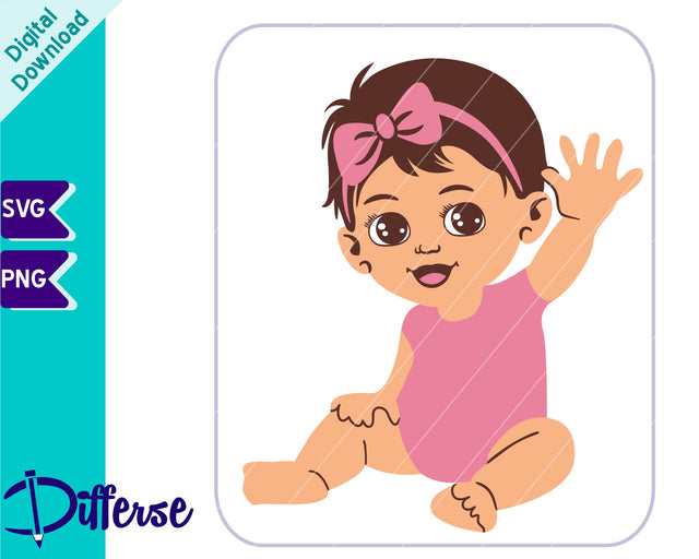 Waving Baby Girl SVG | Welcome Baby SVG SVG Differse 