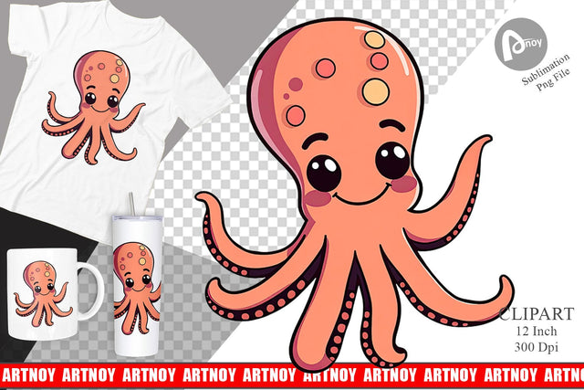 Waving Octopus Clipart Sublimation artnoy 