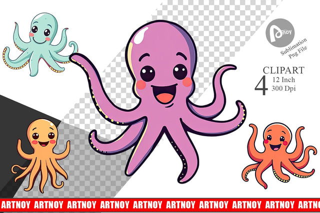 Waving Octopus Clipart Sublimation artnoy 