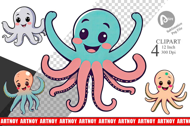 Waving Octopus Clipart Sublimation artnoy 