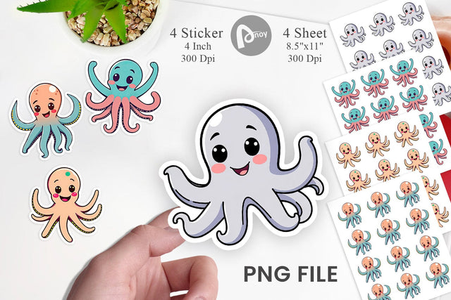 Waving Octopus Sticker Sublimation artnoy 