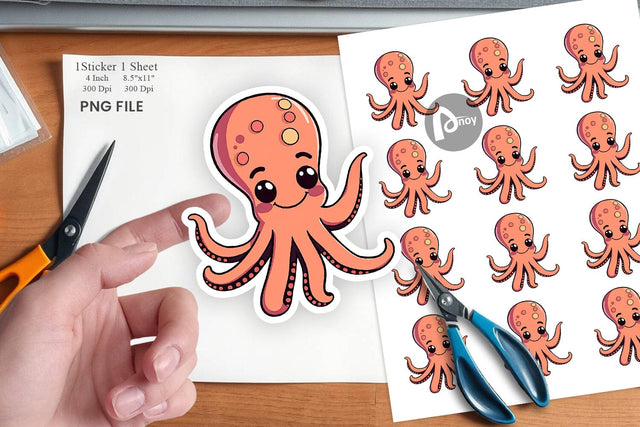 Waving Octopus Sticker Sublimation artnoy 
