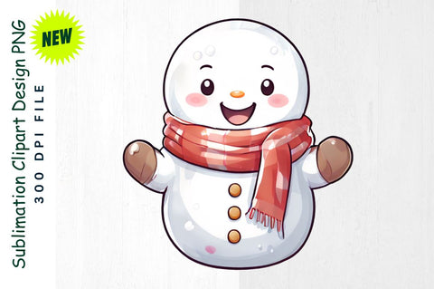 Waving Snowman in Scarf And Mittens Sublimation Clipart Sublimation Regulrcrative 