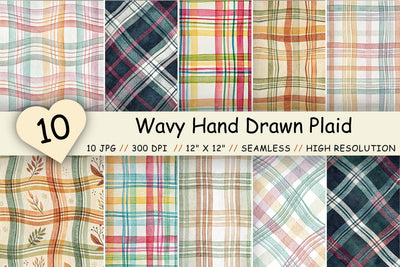 Wavy Hand Drawn Plaid Digital Paper, Seamless Watercolor Pattern Bundle, Printable Scrapbook Paper, Playful Organic Design Collection Digital Pattern FloridPrintables 