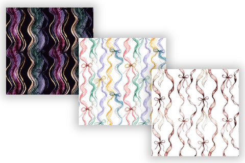 Wavy Hand Drawn Ribbon Digital Paper, Seamless Watercolor Pattern Bundle, Printable Scrapbook Paper, Playful Coquette Design Collection Digital Pattern FloridPrintables 