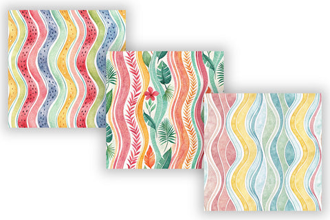 Wavy Hand Drawn Stripe Digital Paper, Seamless Bright Summer Pattern Bundle, Printable Scrapbook Paper, Rainbow Vivid Design Collection Digital Pattern FloridPrintables 