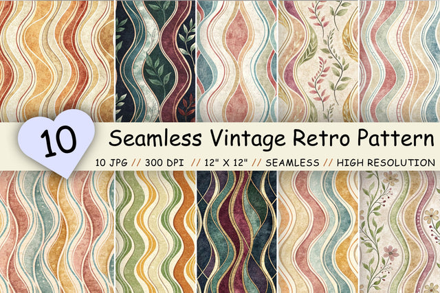 Wavy Hand Drawn Stripe Digital Paper, Seamless Vintage Retro Pattern Bundle, Printable Scrapbook Paper, Antique Distressed Color Design Collection Digital Pattern FloridPrintables 