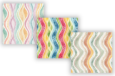 Wavy Hand Drawn Stripe Digital Paper, Seamless Watercolor Pattern Bundle, Printable Scrapbook Paper, Playful Organic Design Collection Digital Pattern FloridPrintables 