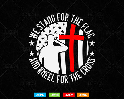 We Stand For The Flag And Kneel For The Cross Patriotic Svg Png Files, Cross with USA Flag T-shirt Design, American Christian Patriotic SVG DesignDestine 