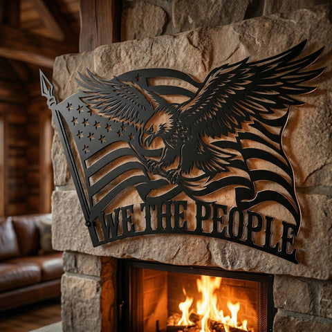 We The People Eagle Laser SVG | American Eagle Plasma Cut File | CNC Metal Wall Art DXF Png | Patriotic Sign Laser Cut Download SVG HappyDesignStudio 