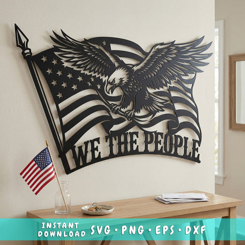 We The People Eagle Laser SVG | American Eagle Plasma Cut File | CNC Metal Wall Art DXF Png | Patriotic Sign Laser Cut Download SVG HappyDesignStudio 