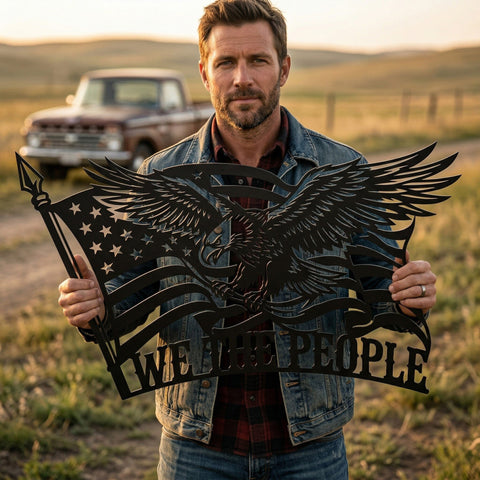 We The People Eagle Laser SVG | American Eagle Plasma Cut File | CNC Metal Wall Art DXF Png | Patriotic Sign Laser Cut Download SVG HappyDesignStudio 