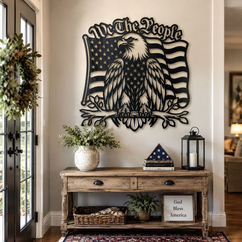 We The People Eagle Laser SVG | Patriotic Metal Wall Art Dxf | USA Eagle Plasma Cut File | CNC Laser Cut Design | Independence Day Decor SVG HappyDesignStudio 