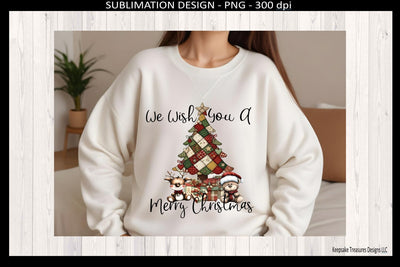 We Wish You A Merry Christmas Patchwork Christmas Tree Sublimation Png Sublimation Keepsake Treasures Designs LLC. 