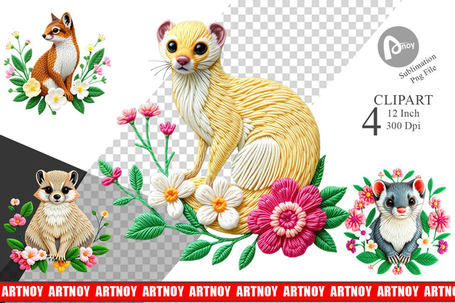Weasel Embroidery Clipart Sublimation artnoy 