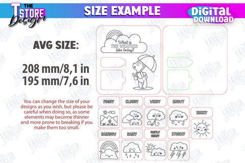 Weather Board for Kids Laser Cut | Weather and Its Phenomena | Weather Tokens | CNC File SVG The T Store Design 