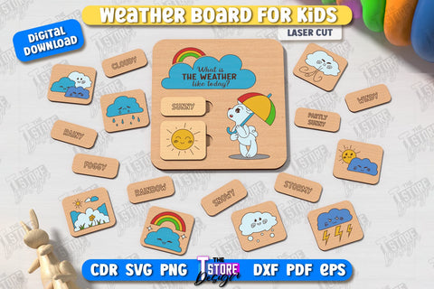 Weather Board for Kids Laser Cut | Weather and Its Phenomena | Weather Tokens | CNC File SVG The T Store Design 