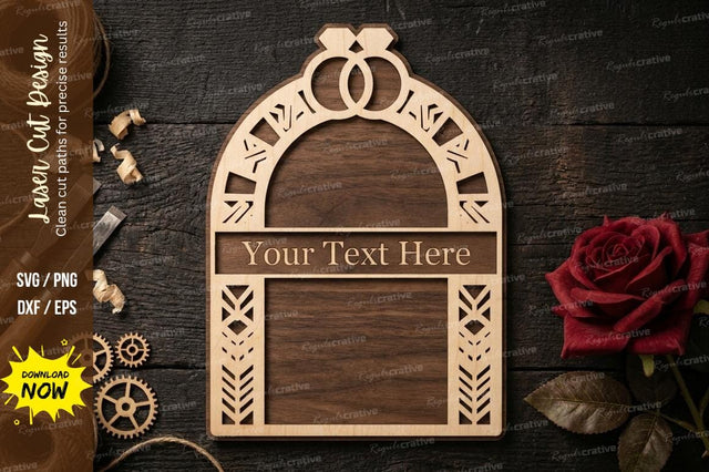 Wedding Arch Name Sign with Rings – Laser Cut Wooden SVG Design SVG Regulrcrative 