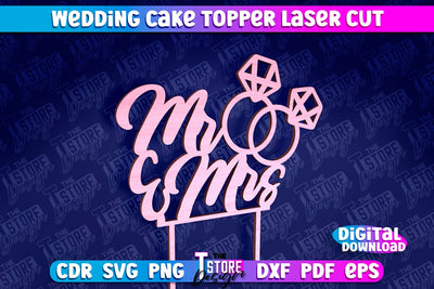 Wedding Cake Topper Laser Cut | Cake Topper Design | CNC File SVG The T Store Design 