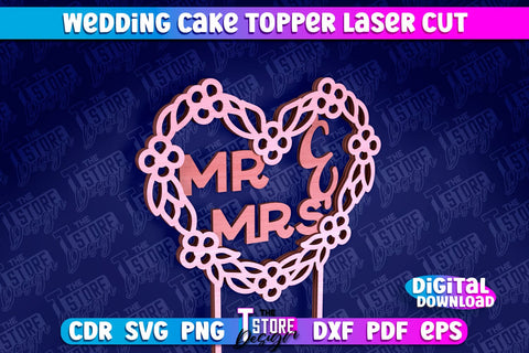 Wedding Cake Topper Laser Cut | Cake Topper Design | CNC File SVG The T Store Design 