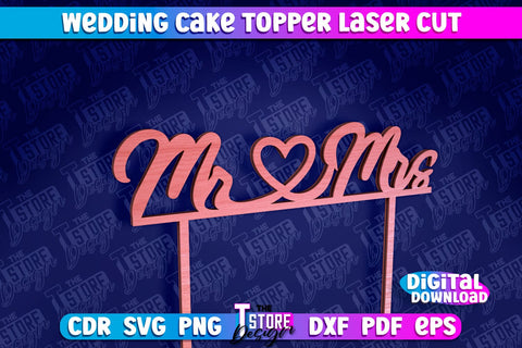Wedding Cake Topper Laser Cut | Cake Topper Design | CNC File SVG The T Store Design 