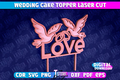 Wedding Cake Topper Laser Cut | Cake Topper Design | CNC File SVG The T Store Design 