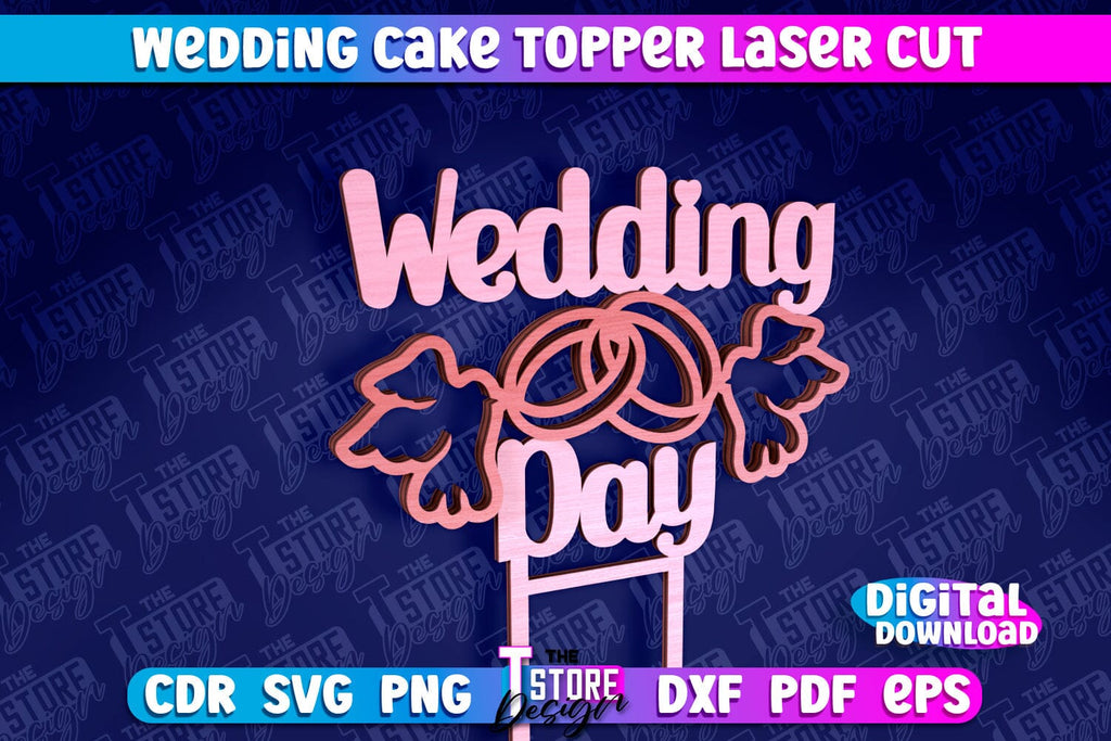Wedding Cake Topper Laser Cut | Cake Topper Design | CNC File - So Fontsy