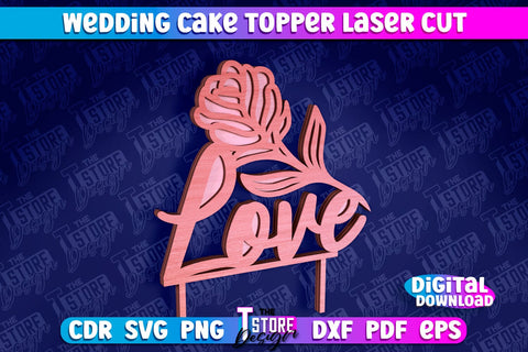 Wedding Cake Topper Laser Cut | Cake Topper Design | CNC File SVG The T Store Design 
