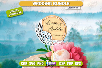 Wedding Cake Topper Laser Cut Design, Wedding Decor SVG The T Store Design 