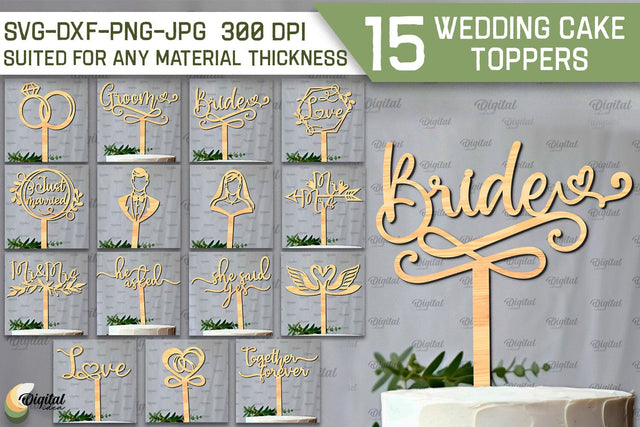 Wedding Cake Toppers Laser Cut Bundle. Wedding Decor SVG SVG Evgenyia Guschina 