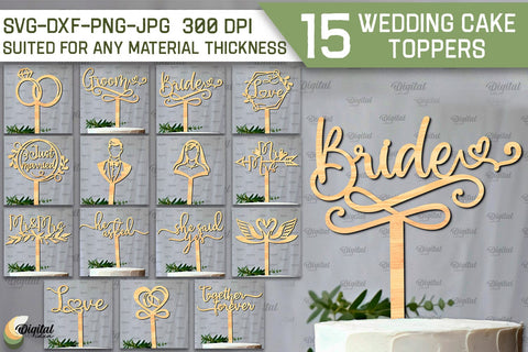 Wedding Cake Toppers Laser Cut Bundle. Wedding Decor SVG SVG Evgenyia Guschina 