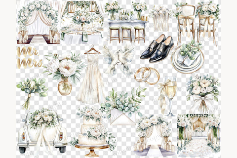 Wedding Clip Art | Bride And Groom PNG Elegant Ivory Scene SVG GlamArtZhanna 