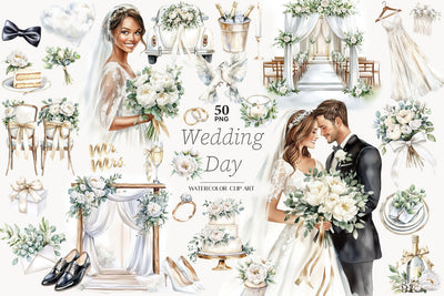Wedding Clip Art | Bride And Groom PNG Elegant Ivory Scene SVG GlamArtZhanna 