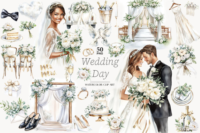 Wedding Clip Art | Bride And Groom PNG Elegant Ivory Scene SVG GlamArtZhanna 