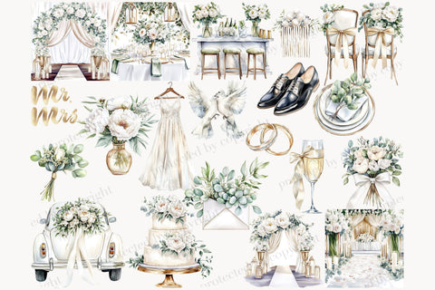 Wedding Clip Art | Bride And Groom PNG Elegant Ivory Scene SVG GlamArtZhanna 