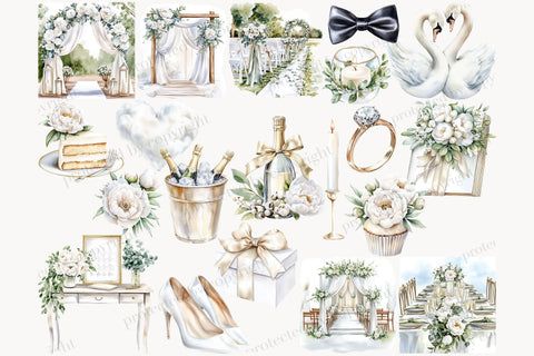 Wedding Clip Art | Bride And Groom PNG Elegant Ivory Scene SVG GlamArtZhanna 