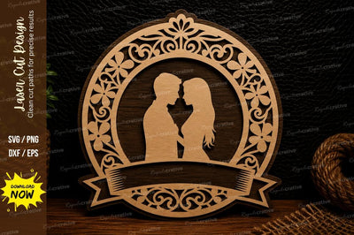 Wedding Couple Circle Frame Laser Cut SVG Design SVG Regulrcrative 