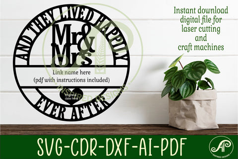 Wedding couples Mr and Mrs name sign svg laser cut sign SVG APInspireddesigns 