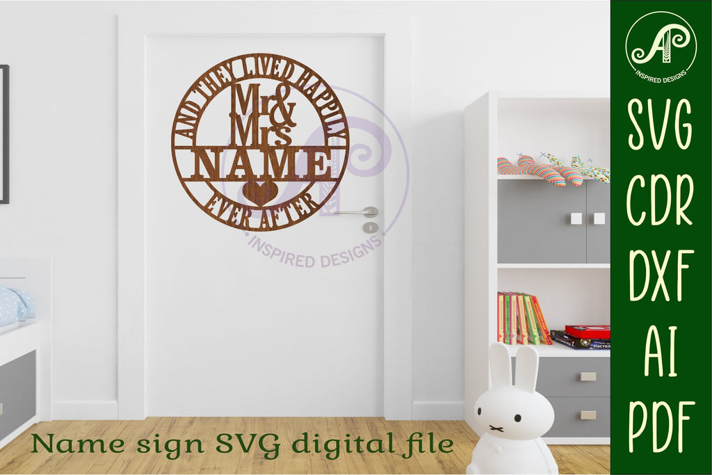 Wedding couples Mr and Mrs name sign svg laser cut sign - So Fontsy