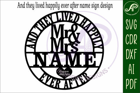 Wedding couples Mr and Mrs name sign svg laser cut sign SVG APInspireddesigns 