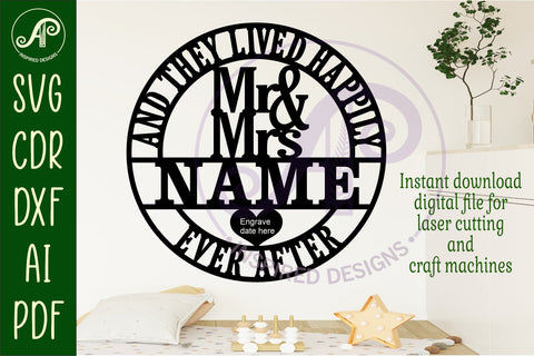 Wedding couples Mr and Mrs name sign svg laser cut sign SVG APInspireddesigns 